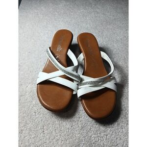 Toscanella by Italian Shoemakers Size 9M White Wedge Silver Embellished Sandals